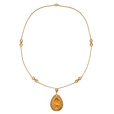 View full screen - View 1 of Lot 326. Gold, Citrine and Enamel Pendant-Necklace.