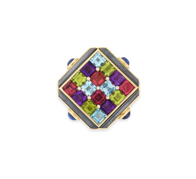 View full screen - View 1 of Lot 141. BULGARI | BROCHE PIERRES DE COULEUR ET DIAMANTS | GEM SET AND DIAMOND BROOCH.