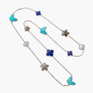 View full screen - View 1 of Lot 1688. Mother-of-Pearl, Turquoise and Lapis Lazuli 'Lucky Alhambra' Necklace | 梵克雅寶 | 貝母 配 綠松石 及 青金石 'Lucky Alhambra' 項鏈.