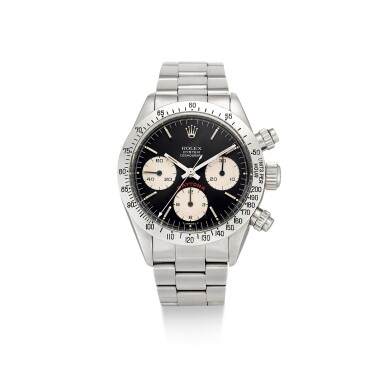 View full screen - View 1 of Lot 505. ROLEX | COSMOGRAPH DAYTONA "BIG RED", REFERENCE 6265, A STAINLESS STEEL CHRONOGRAPH WRISTWATCH WITH BRACELET, CIRCA 1978.