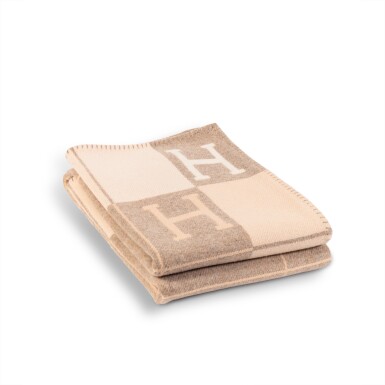 View full screen - View 1 of Lot 422. Set of Two: Coco and Camomille Cashmere and Merino Wool Avalon III Throw Blanket and Matching Pillow.