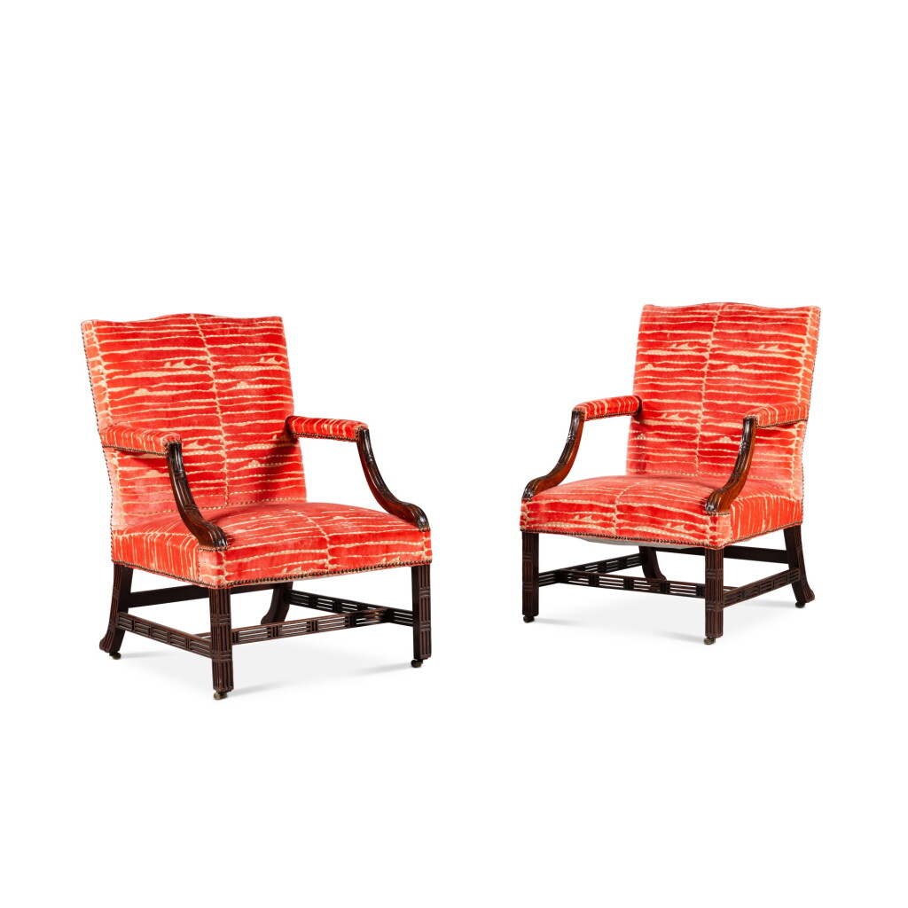 View full screen - View 1 of Lot 102. A pair of George III mahogany armchairs, circa 1765 | Paire de fauteuils en acajou d'époque George III, vers 1765.
