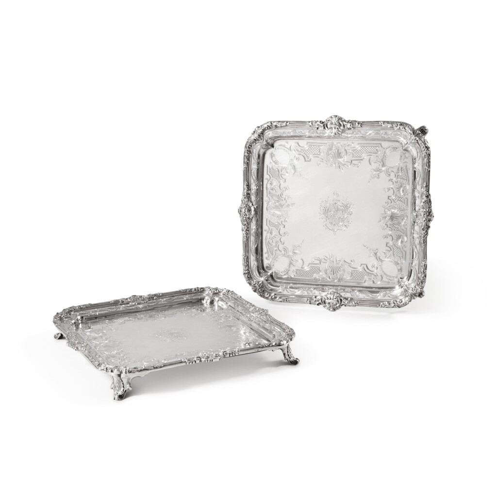View full screen - View 1 of Lot 892. A pair of George III silver salvers, Paul Storr of Storr & Co., for Rundell, Bridge & Rundell, London, 1815.