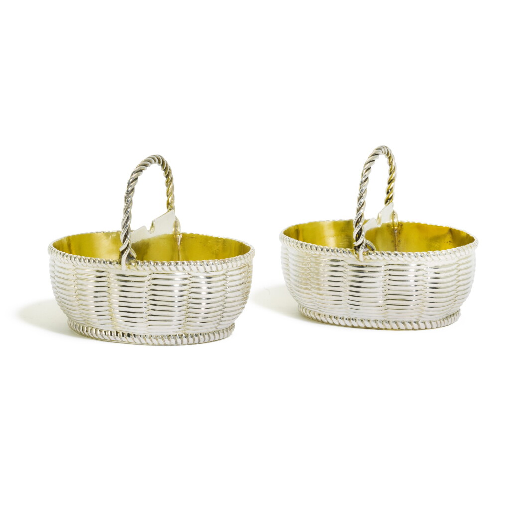 View full screen - View 1 of Lot 120. A pair of George III silver basket-shaped salts, Elizabeth Godfrey, London, 1764.
