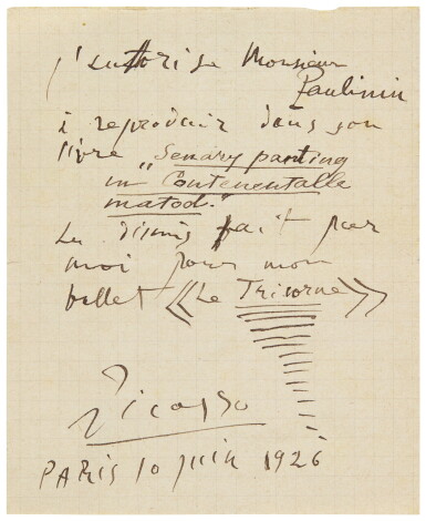 View full screen - View 1 of Lot 167. PABLO PICASSO | NOTE FROM PICASSO TO POLUNIN .