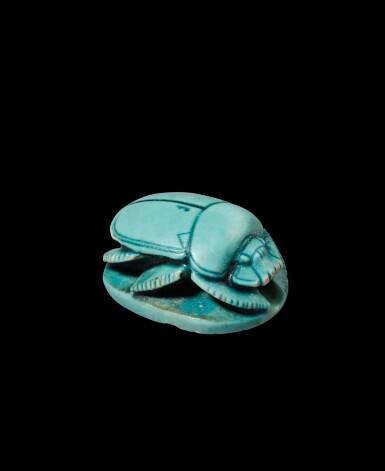 View full screen - View 1 of Lot 147. An Egyptian Turquoise-glazed Steatite Scarab, 18th Dynasty, period of Queen Hatshepsut, 1479-1458 B.C..