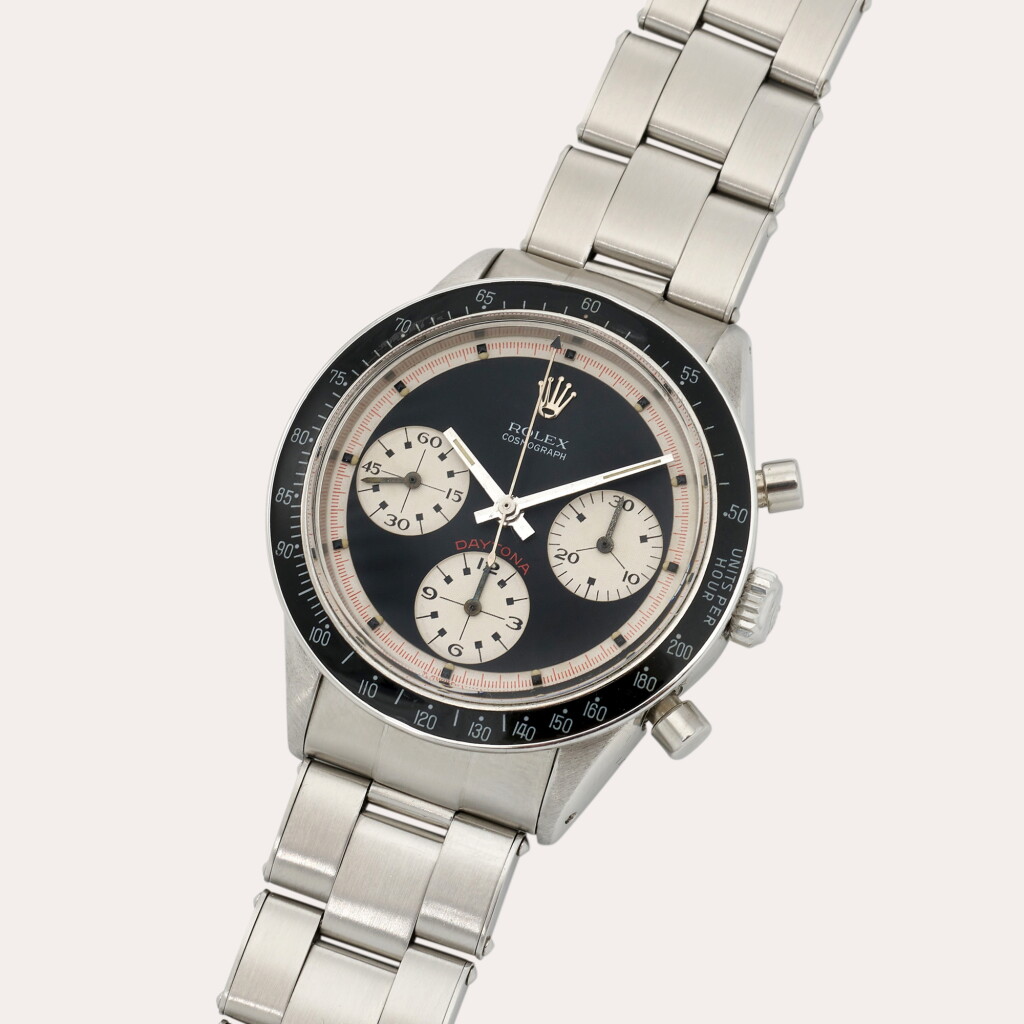 View full screen - View 1 of Lot 115. Daytona ‘Paul Newman’, Reference 6241 | A stainless steel chronograph wristwatch with bracelet | Circa 1968.