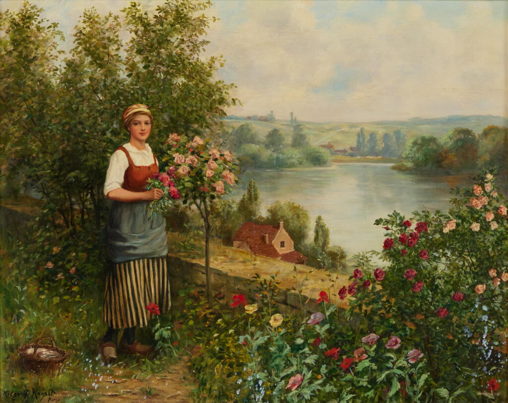 View full screen - View 1 of Lot 132. Young Woman in a Rose Garden.
