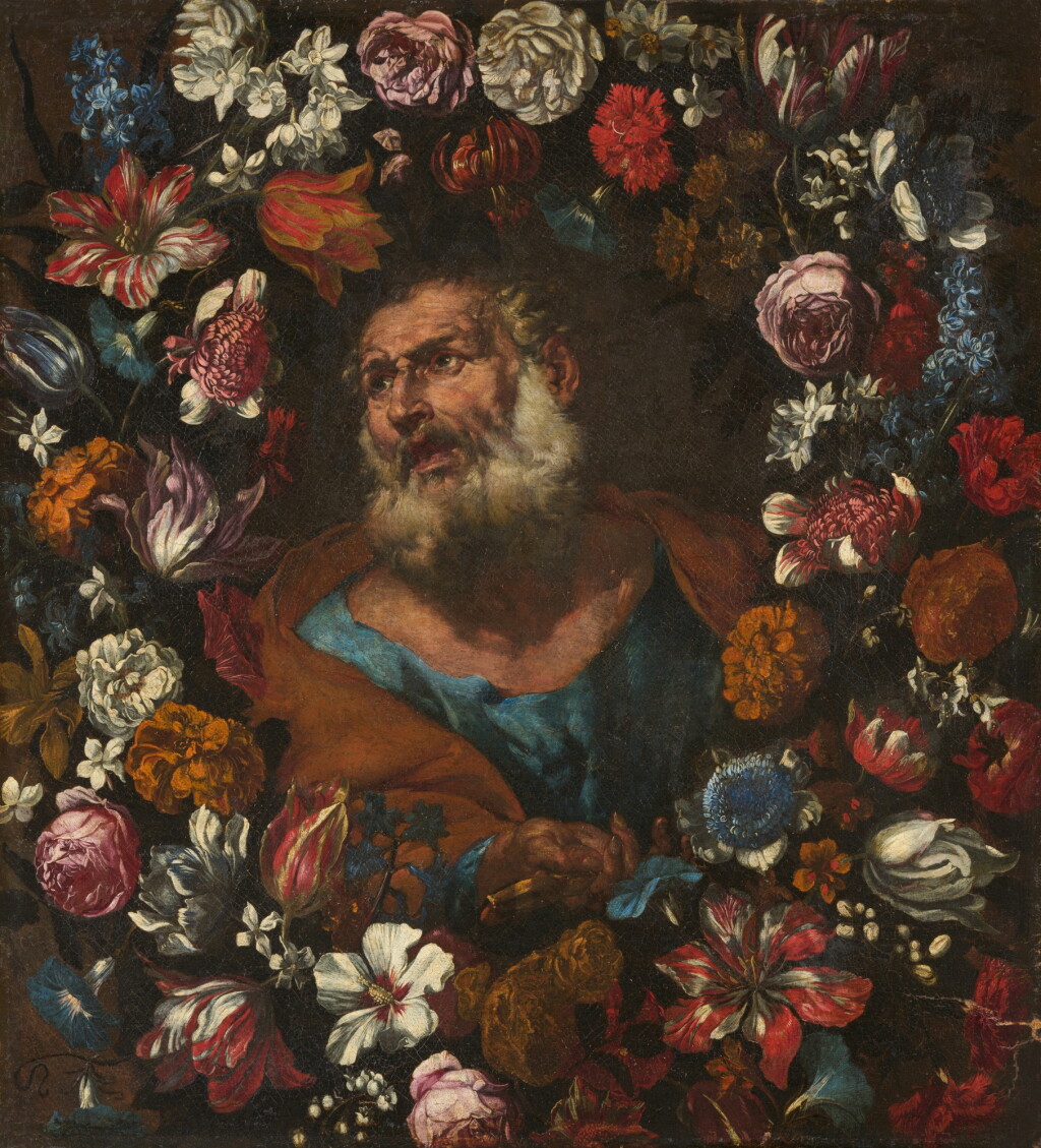 View full screen - View 1 of Lot 1116. Flower garland with Saint Peter.
