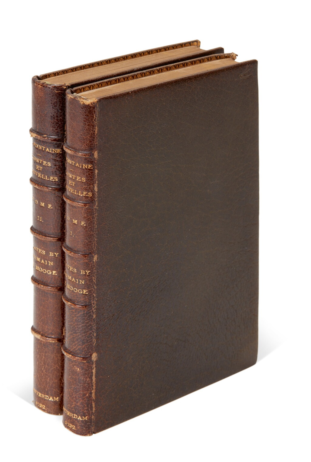 View full screen - View 1 of Lot 247. La Fontaine | Contes et nouvelles en vers, Amsterdam, 1732, 2 volumes, later crushed brown morocco.