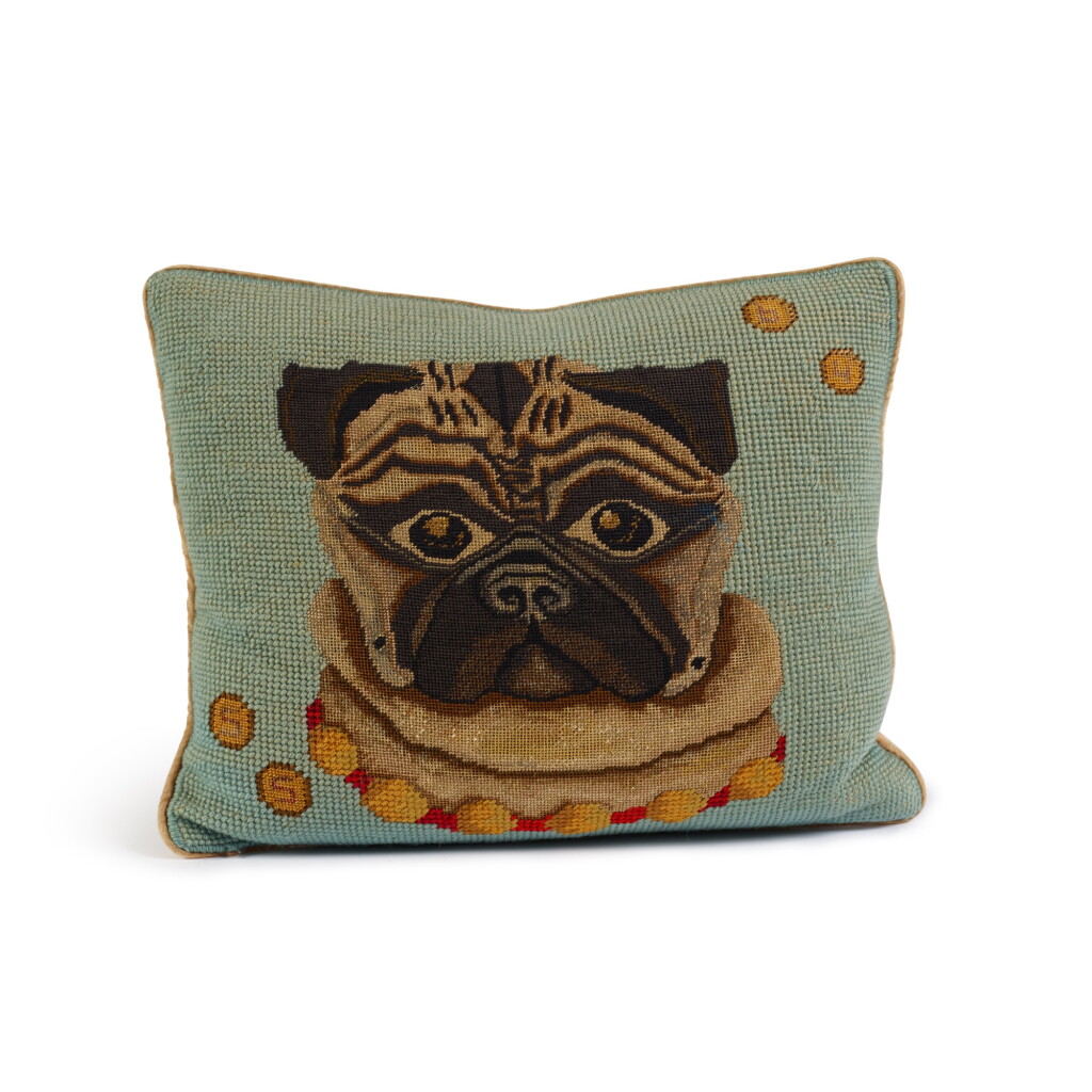 View full screen - View 1 of Lot 340. An English Gros and Petit Point Pillow, of the Duchess of Windsor’s Favorite Pet Pug, 1964.