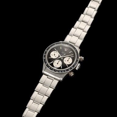 View full screen - View 1 of Lot 63. Reference 6240 'Small' Floating Daytona | Retailed by Tiffany & Co.: A stainless steel chronograph wristwatch with bracelet, Circa 1965 | "零售商為蒂芙尼:勞力士 6240 型號 'Small' Floating Daytona | 精鋼計時鍊帶腕錶,約1965年製".