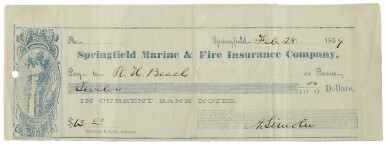 View full screen - View 1 of Lot 2128. Lincoln, Abraham. Printed check signed, 28 February 1859.