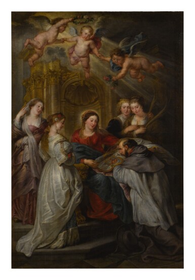 View full screen - View 1 of Lot 36. FOLLOWER OF SIR PETER PAUL RUBENS | SAINT ILDEFONSO RECEIVING THE CHASUBLE FROM THE VIRGIN.