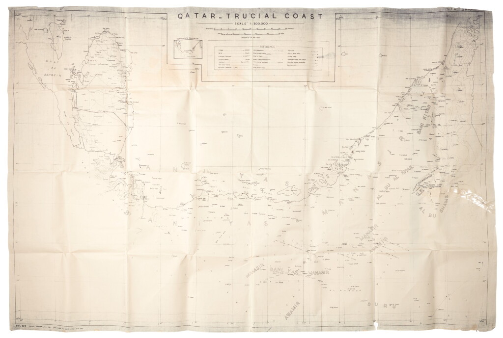 View full screen - View 1 of Lot 207. Qatar, Bahrian and United Arab Emirates. Large folding map, c.1956.