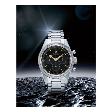 View full screen - View 1 of Lot 10. OMEGA | SPEEDMASTER REF 2915-1 'BROAD ARROW', A STAINLESS STEEL CHRONOGRAPH WRISTWATCH WITH BRACELET, MADE IN 1958.