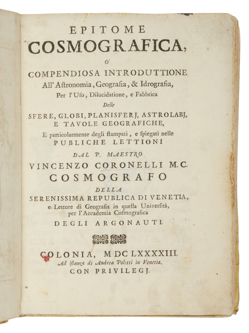 View full screen - View 1 of Lot 12. Coronelli, Vicenzo Maria | First edition of this prolific mapmaker's work.