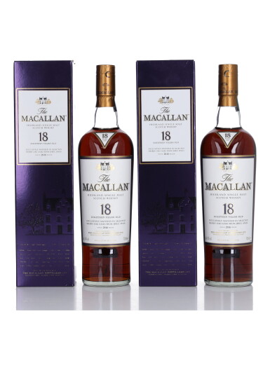 View full screen - View 1 of Lot 31. The Macallan 18 Year Old Sherry Oak 43.0 abv NV (2 Bottles 70cl).