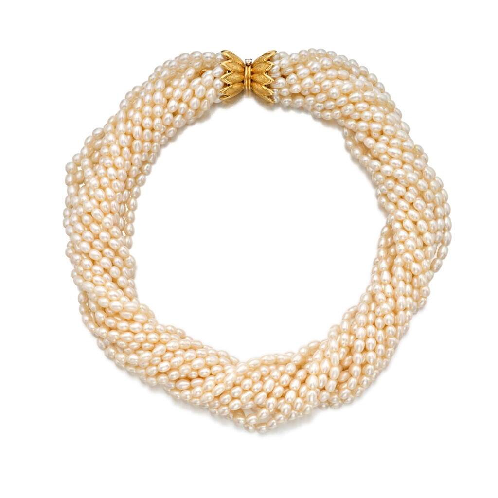 View full screen - View 1 of Lot 191. Cultured Pearl and Gem-Set Necklace.