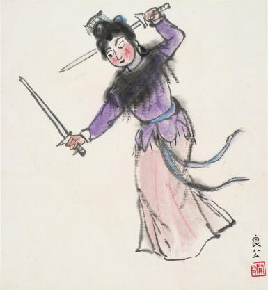 View full screen - View 1 of Lot 2616. 關良 虞姬舞劍 | Guan Liang, Yu Ji's Sword Dance.