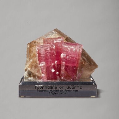 View full screen - View 1 of Lot 159. An Excellent Pink Tourmaline on Quartz.