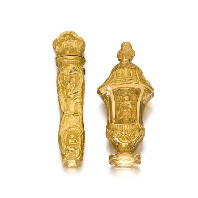 View full screen - View 1 of Lot 42. A gold needle case and a gold scent bottle, probably English, circa 1750.