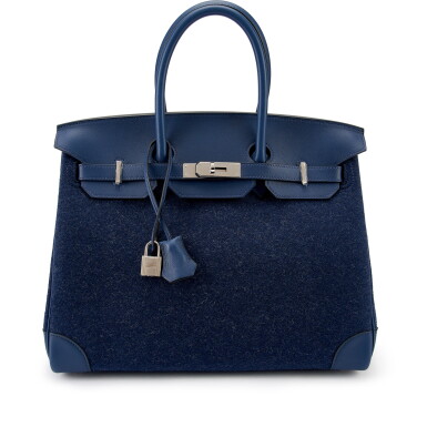 View full screen - View 1 of Lot 7850. Limited Edition Bleu de Malte Swift and Bleu Nuit Toodoo Feutre Wool Birkin 35 Palladium Hardware, 2019.