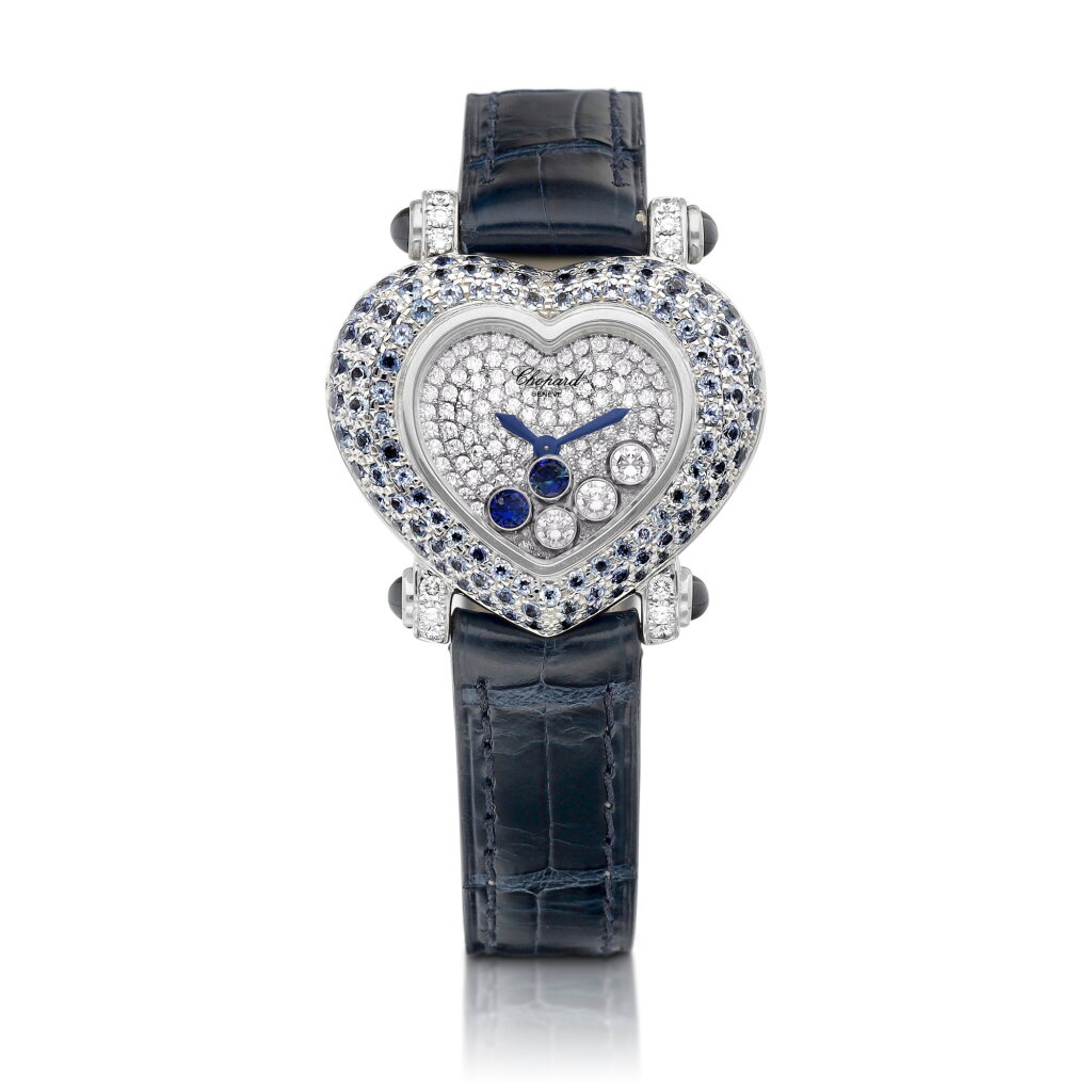 View full screen - View 1 of Lot 8271. Happy Diamonds, Reference 20-6602-402 | A white gold, diamond and sapphire-set wristwatch, Circa 2006 | 蕭邦 | Happy Diamonds 型號20-6602-402 | 白金鑲鑽石及藍寶石腕錶,約2006年製.