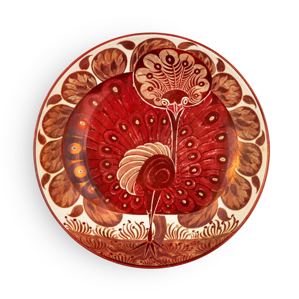 View full screen - View 1 of Lot 418. A William De Morgan lustre 'Peacock' Dish, Late 19th Century.
