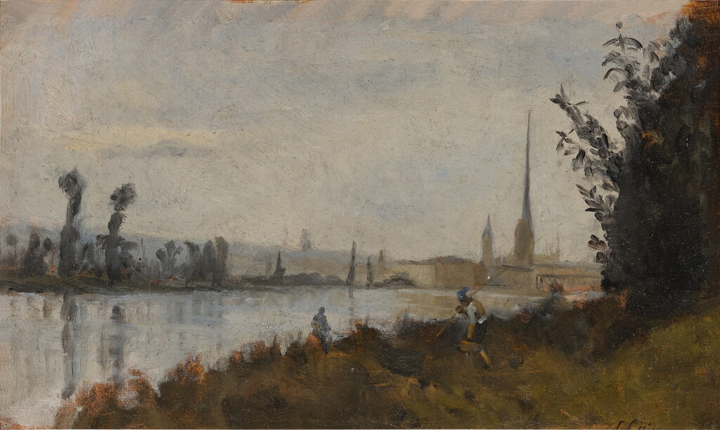 View full screen - View 1 of Lot 604. Pêcheurs au bord de la Seine à Rouen.