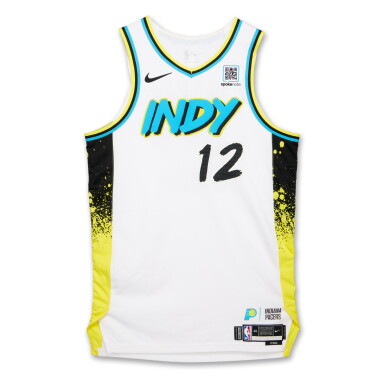 View full screen - View 1 of Lot 45. Johnny Furphy Indiana Pacers 2025 NBA Playoffs Eastern Conference Semifinals Game Worn City Edition Jersey | Games 3 and 4 | Matched to 2 Playoff Games.