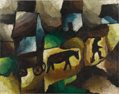 View full screen - View 1 of Lot 475. Mensch, Pferd, Wagen (Man, horse, wagon).
