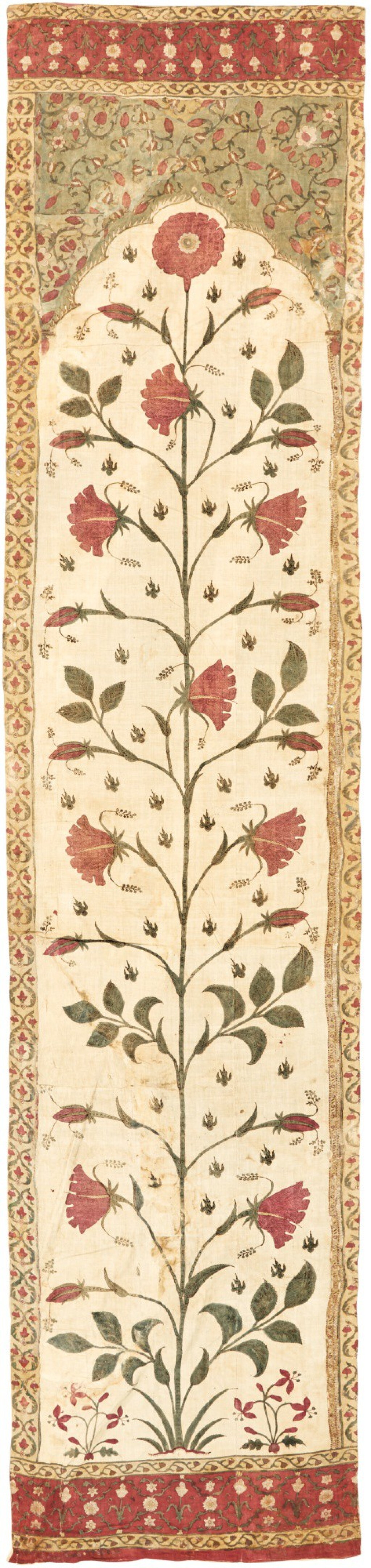 View full screen - View 1 of Lot 144. A LONG PAINTED COTTON TENT PANEL (QANAT) FRAGMENT, NORTH INDIA, 17TH CENTURY.