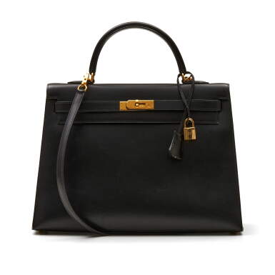 View full screen - View 1 of Lot 330. Black Sellier Kelly 35cm in Box Leather with Gold Hardware, 2002.