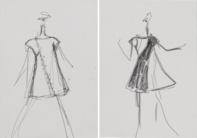 View full screen - View 1 of Lot 48. Two original studies for fashion | Deux croquis de mode originaux.