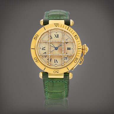 View full screen - View 1 of Lot 8784. Pasha, Reference 1023 | A yellow gold and diamond-set wristwatch with date, Circa 1990 | 卡地亞 | Pasha 型號1023 | 黃金鑲鑽石腕錶,備日期顯示,約1990年製.