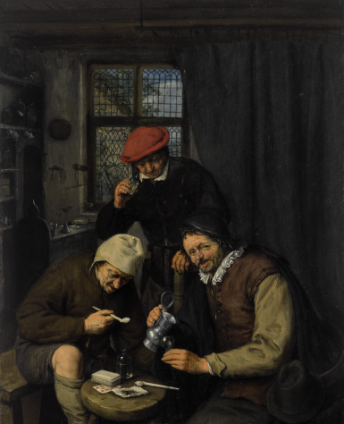 View full screen - View 1 of Lot 27. ADRIAEN VAN OSTADE | THREE BOORS DRINKING AND SMOKING IN THE SPIRIT HOUSE.