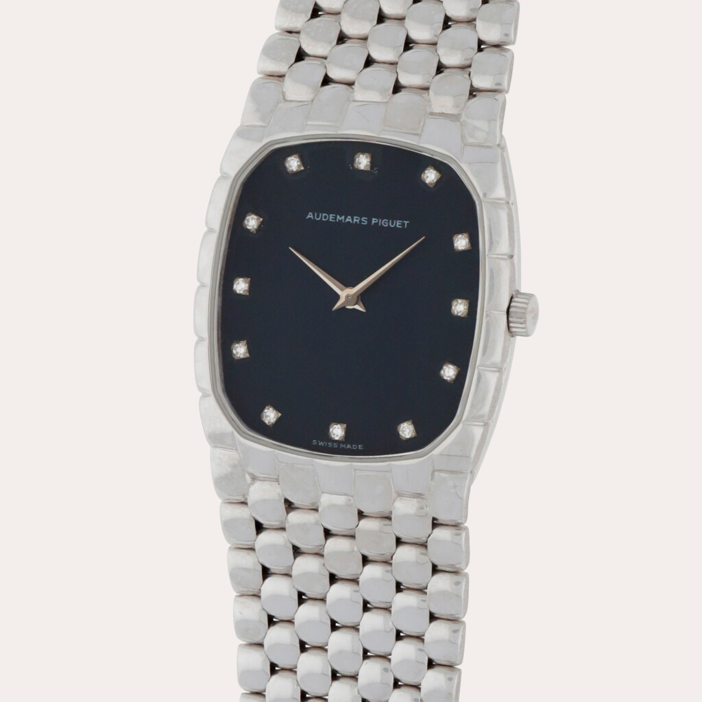 View full screen - View 1 of Lot 288. A white gold bracelet watch with diamond indexes | Circa 1980.