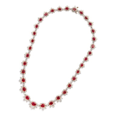 View full screen - View 1 of Lot 39. RUBY AND DIAMOND NECKLACE, DAVID BIRNBAUM.