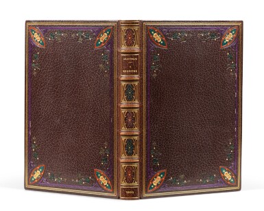 View full screen - View 1 of Lot 75. A Rebours, 1903. Grand in-8, maroquin brun mosaïqué de Vermorel.