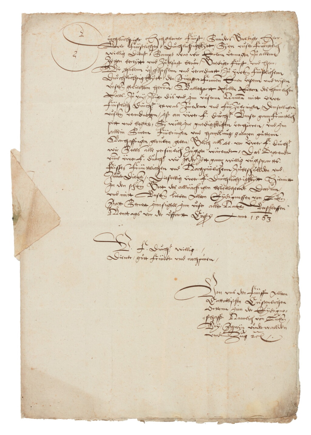 View full screen - View 1 of Lot 145. Switzerland | Letter of recommendation for the envoy of five Catholic Cantons, to the Governor of Milan, 1563.