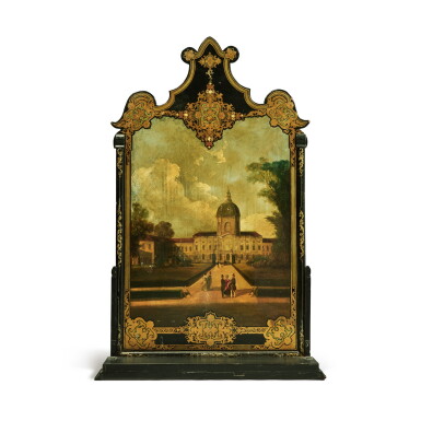 View full screen - View 1 of Lot 203. A German Friedrich Wilhelm IV Painted Fire Screen Depicting a View of Schloss Charlottenburg, Berlin, Circa 1840.