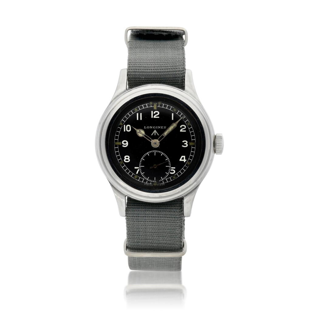 View full screen - View 1 of Lot 2159. Greenlander, Reference 23088 | A stainless steel wristwatch, Made for the British Military, Circa 1945 | 浪琴 | Greenlander 型號23088 | 精鋼腕錶,為英軍而製,約1945年製.