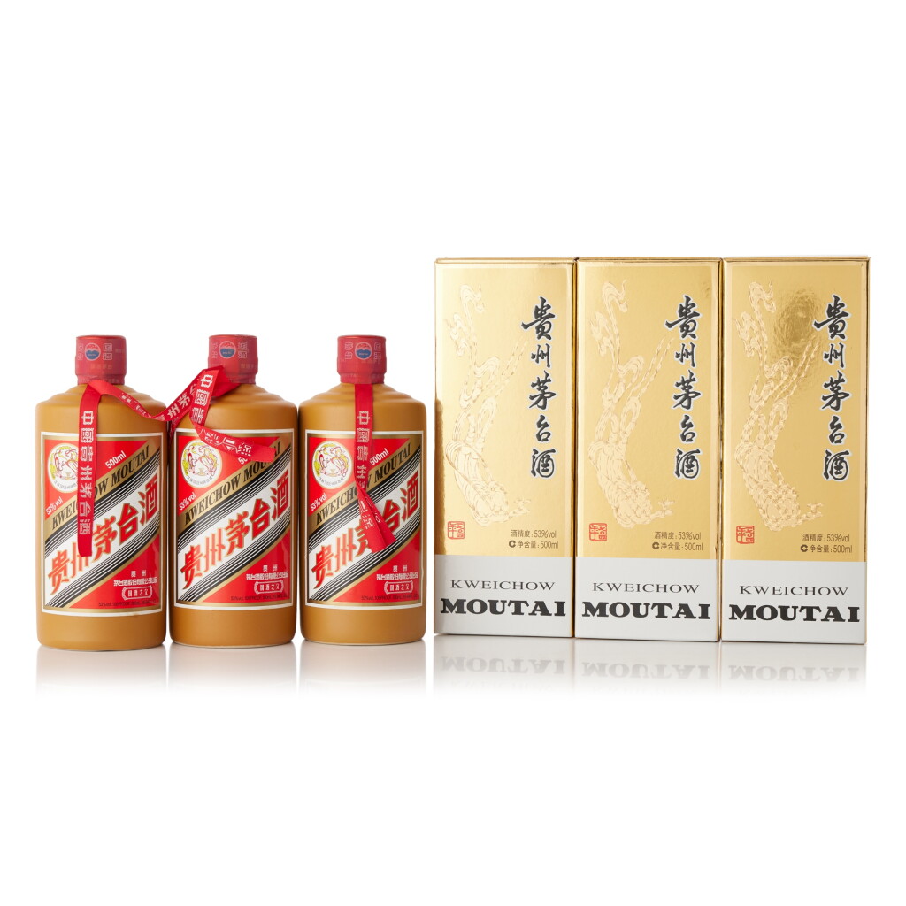 View full screen - View 1 of Lot 8627. 2016年產"飛天牌"貴州茅台酒 - 國酒之父 小批量勾兌 (醬瓶) Kweichow Flying Fairy Moutai "Guo Jiu Zhi Fu" Small Batch Brown Edition 2016 (3 BT50).