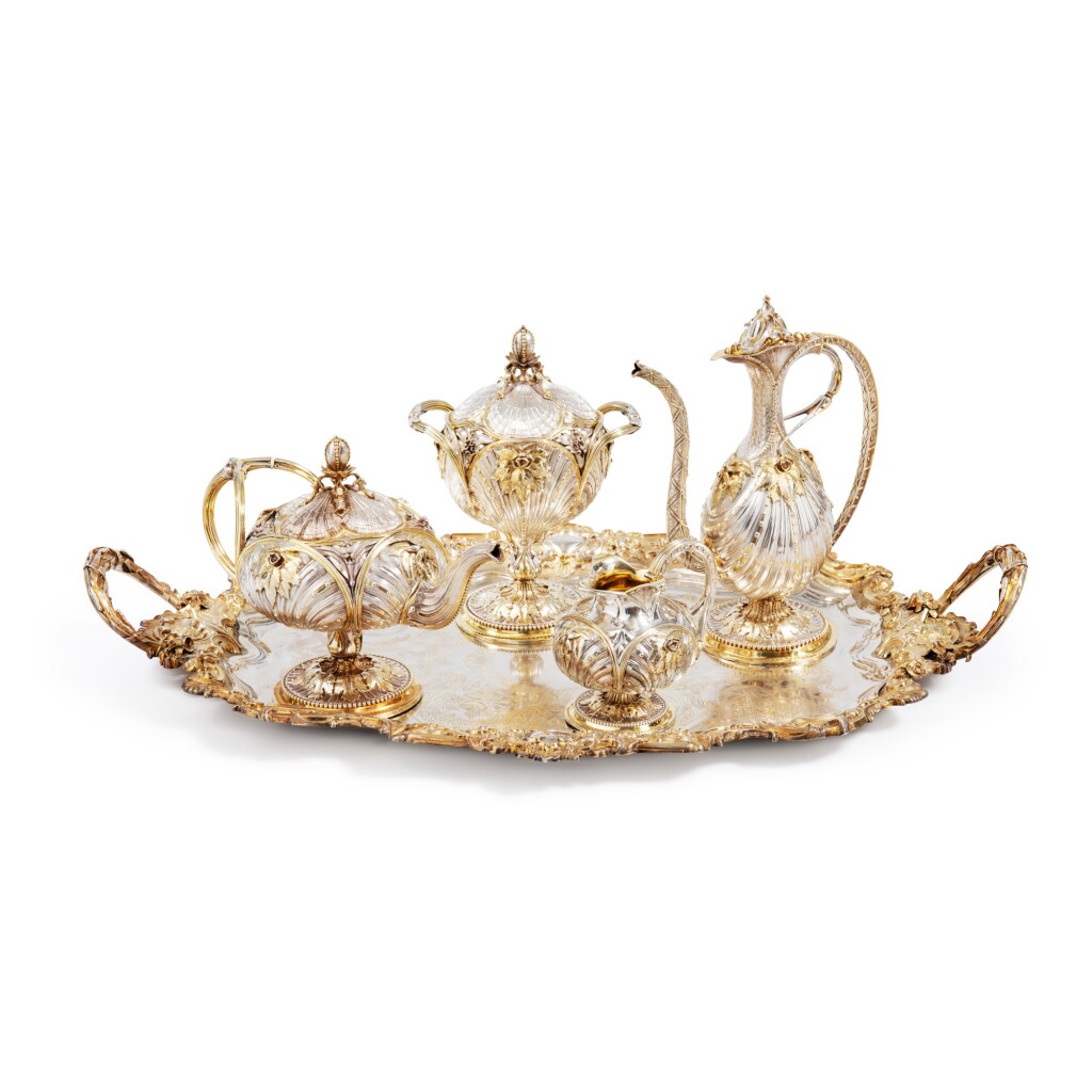 View full screen - View 1 of Lot 891. A Royal parcel-gilt silver and ivory tea and coffee service, Jean-Valentin Morel, Paris, circa 1845.