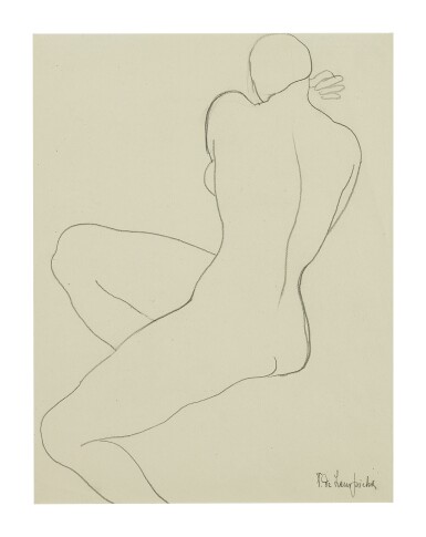 View full screen - View 1 of Lot 23. TAMARA DE LEMPICKA | FEMME ASSISE AU COL ROULÉ (I) & CROQUIS, NU ASSIS (II): A PAIR.