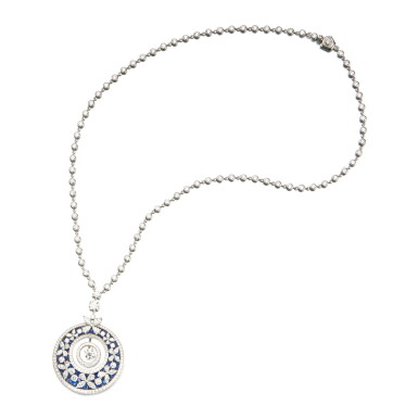 View full screen - View 1 of Lot 418. Sapphire and Diamond and 'Butterfly' Pendant-Necklace.