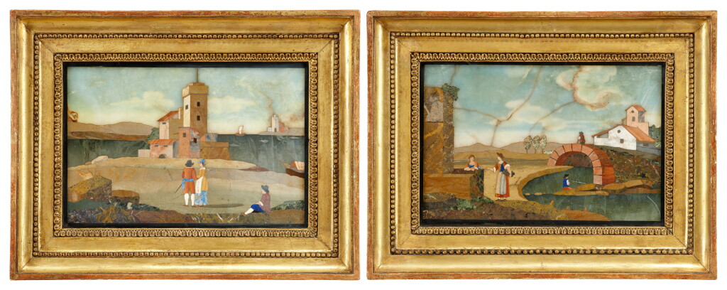 View full screen - View 1 of Lot 156. A pair of Italian pietra dura panels, Florence, 18th century.