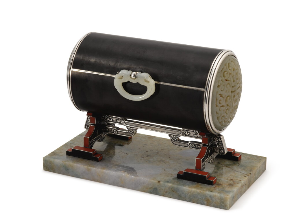 View full screen - View 1 of Lot 249. A FRENCH ART DECO SILVER, ENAMEL, AND HARDSTONE DOUBLE CIGARETTE BOX, ATTRIBUTED TO CARTIER, CIRCA 1925.