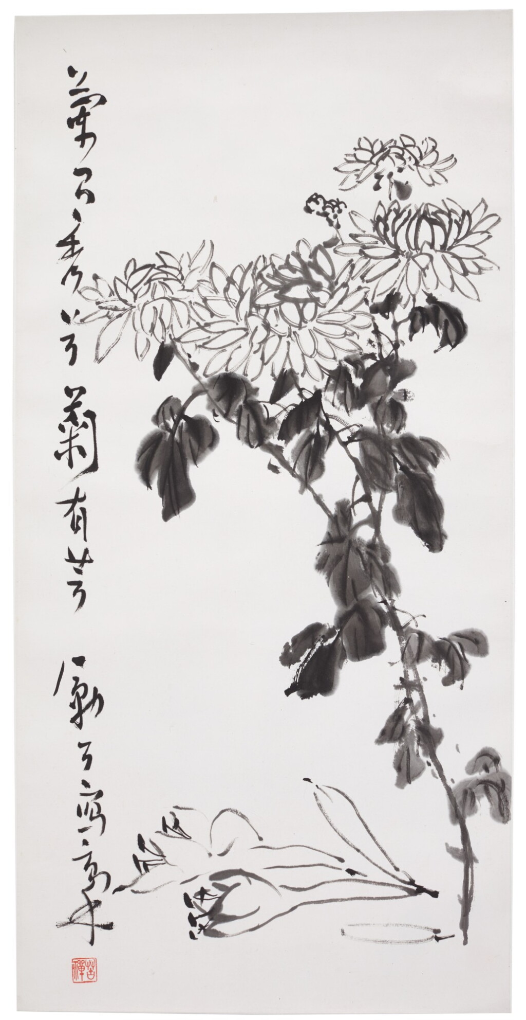View full screen - View 1 of Lot 3. Li Kuchan (1899 - 1983) Chrysanthums | 李苦禪 (1899-1983) 秋菊圖 水墨紙本 立軸.
